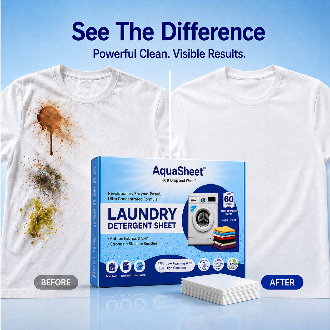AquaSheet Eco-Friendly Laundry Detergent Sheets | Travel-Friendly, Ultra-Concentrated & Ideal for Everyday Use